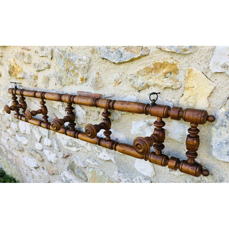 Vintage wall coat rack with swivel coat hooks, 1920s