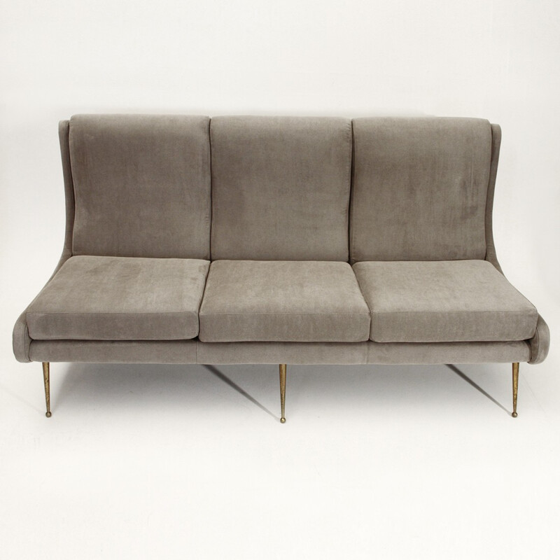 Italian 3-Seater Sofa with Brass Legs - 1950s