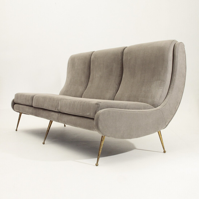 Italian 3-Seater Sofa with Brass Legs - 1950s