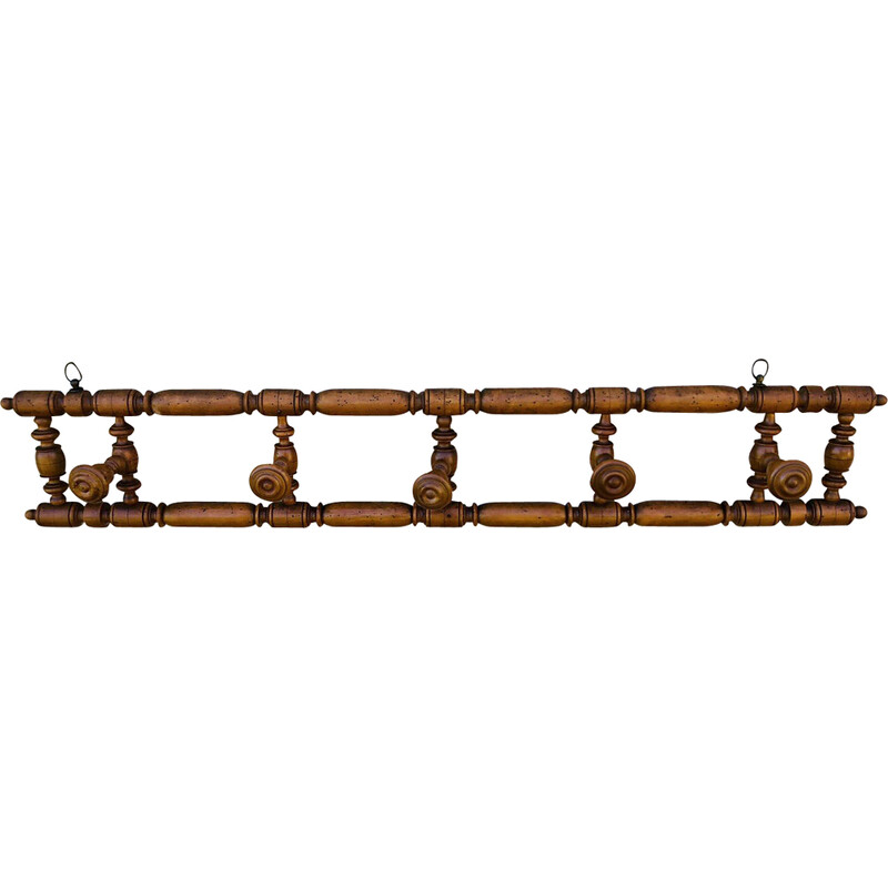 Vintage wall coat rack with swivel coat hooks, 1920s