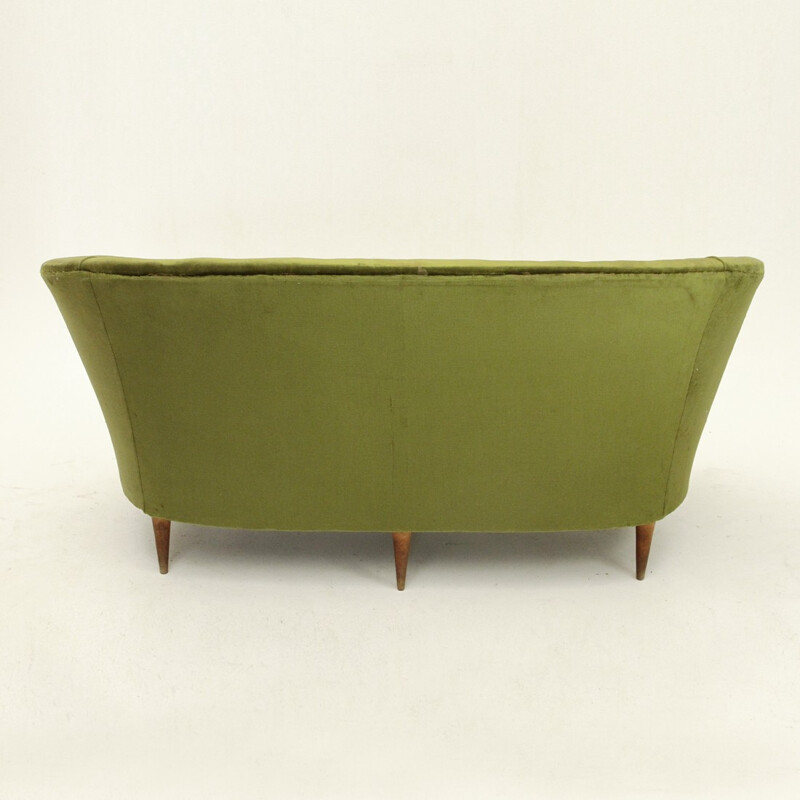 Italian Green Velvet Sofa with conical shaped legs - 1940s