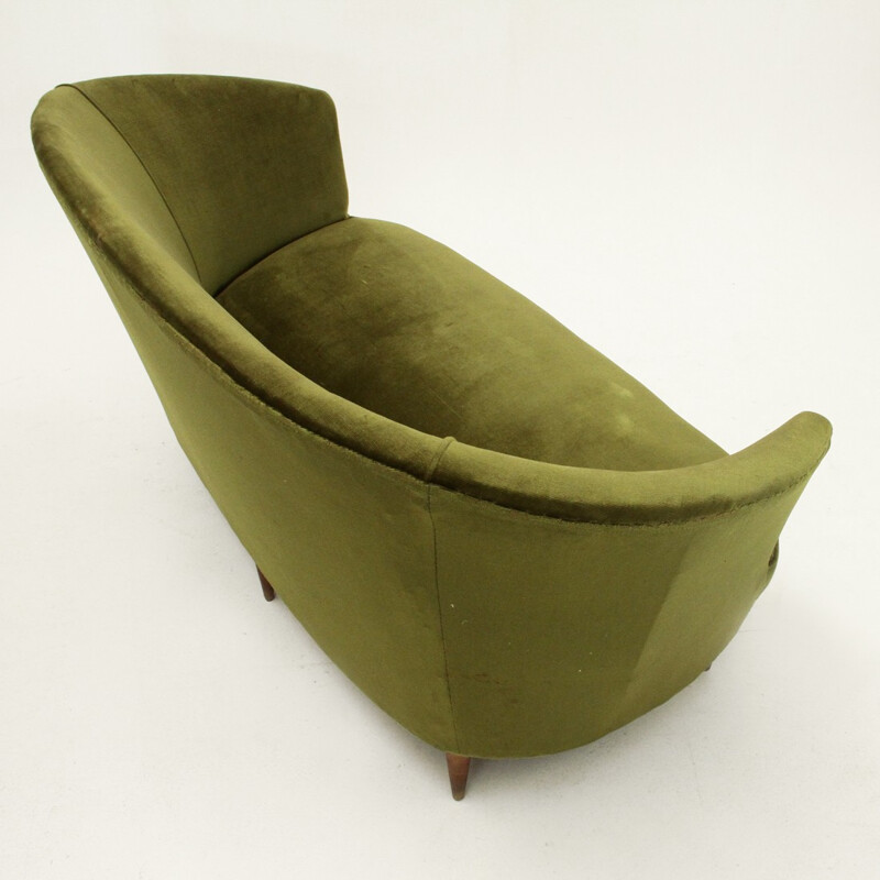 Italian Green Velvet Sofa with conical shaped legs - 1940s