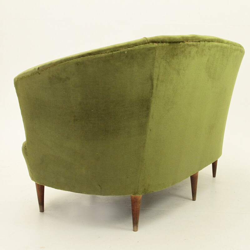 Italian Green Velvet Sofa with conical shaped legs - 1940s