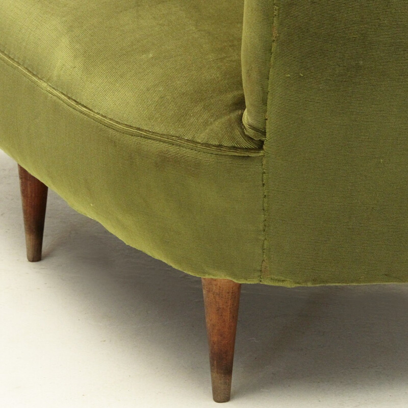 Italian Green Velvet Sofa with conical shaped legs - 1940s