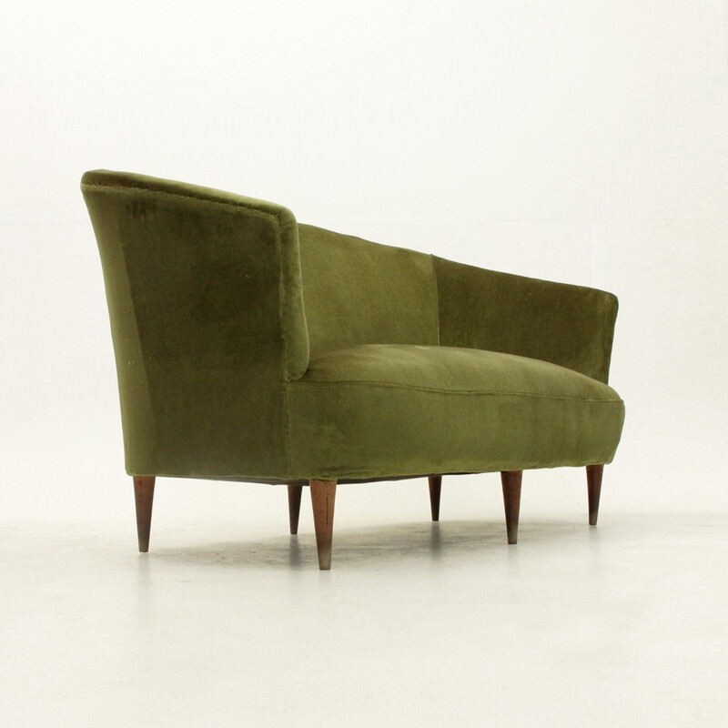 Italian Green Velvet Sofa with conical shaped legs - 1940s