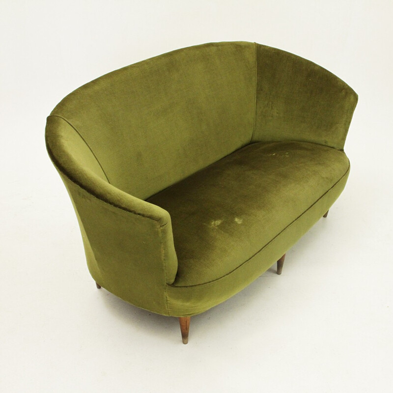 Italian Green Velvet Sofa with conical shaped legs - 1940s