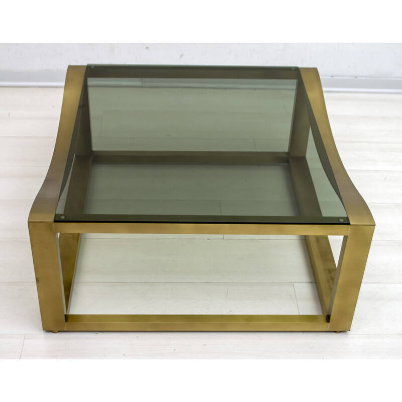 Mid-century brass and smoked glass Italian coffee table by Luciano Frigerio, 1970s