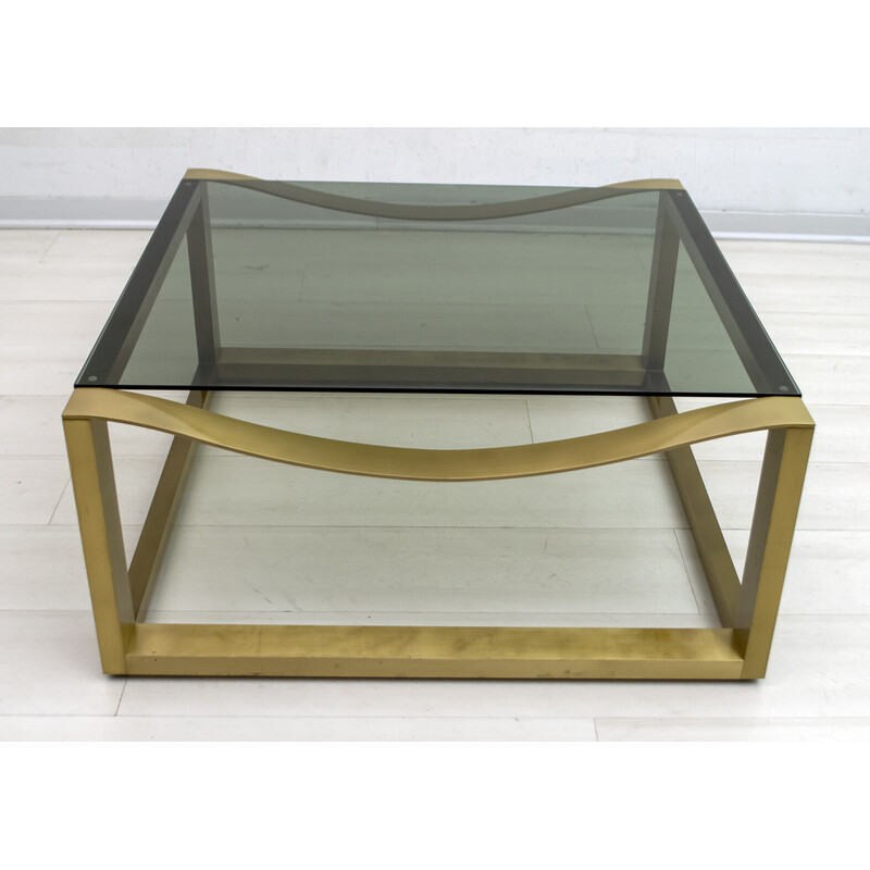 Mid-century brass and smoked glass Italian coffee table by Luciano Frigerio, 1970s