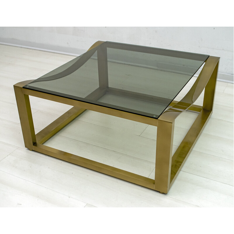 Mid-century brass and smoked glass Italian coffee table by Luciano Frigerio, 1970s