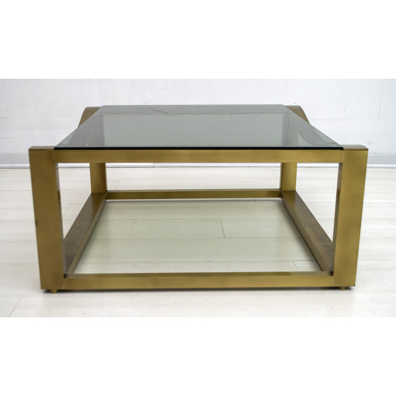 Mid-century brass and smoked glass Italian coffee table by Luciano Frigerio, 1970s