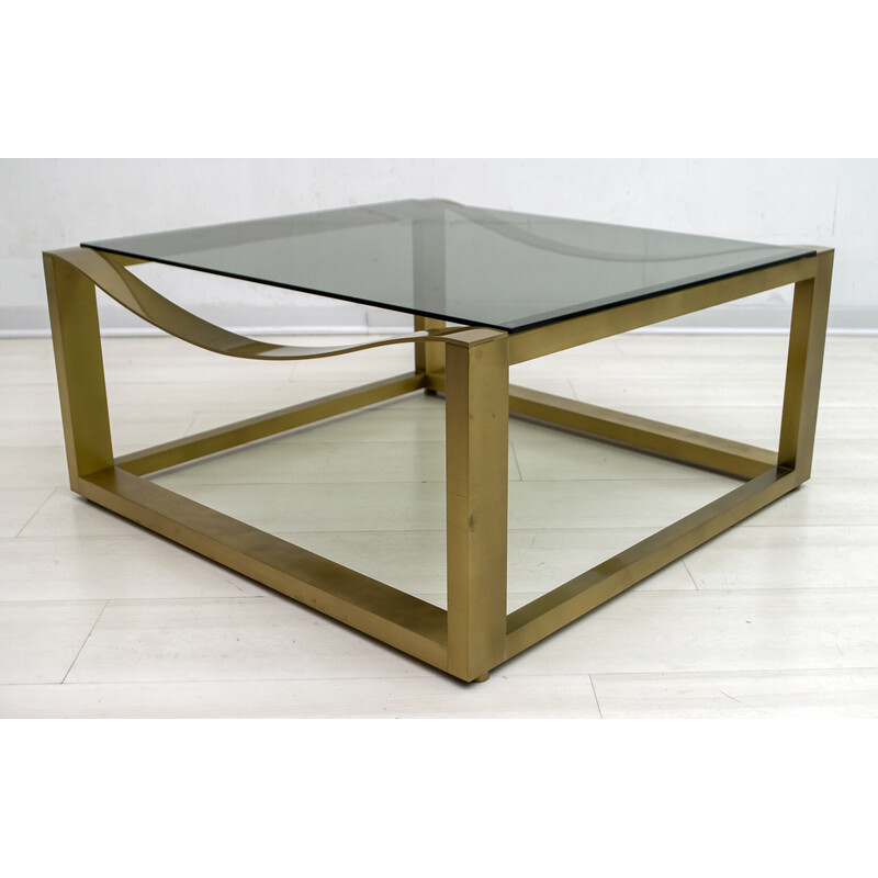 Mid-century brass and smoked glass Italian coffee table by Luciano Frigerio, 1970s