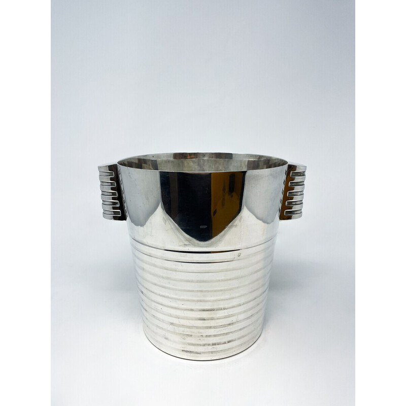 Mid-century Christofle Art Deco champagne and ice bucket "Ondulations" by Luc Lanel, France 1930s