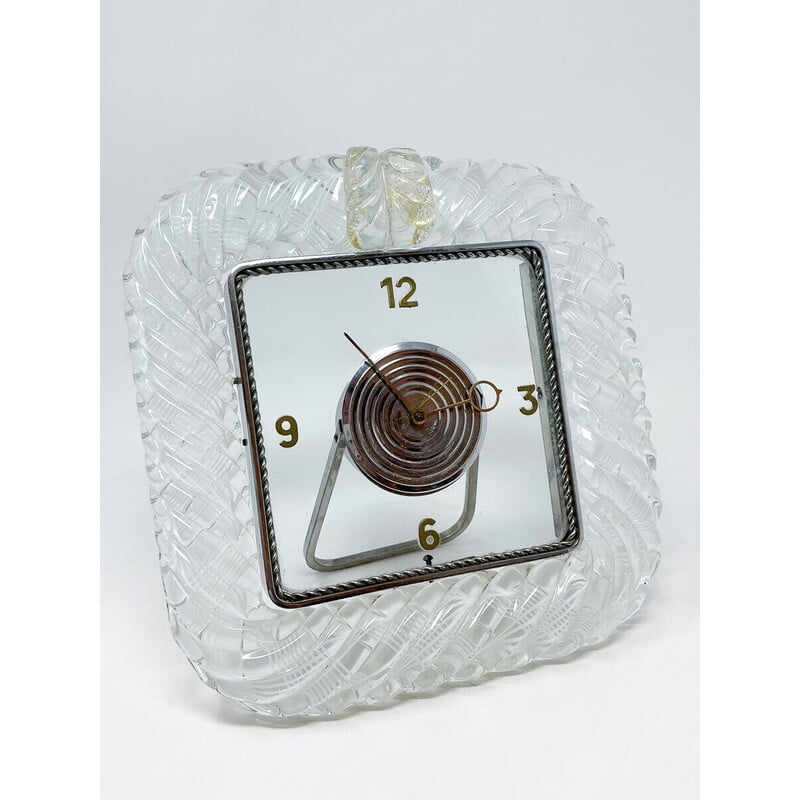 Horloge de table Art déco vintage en verre de Murano, 1950