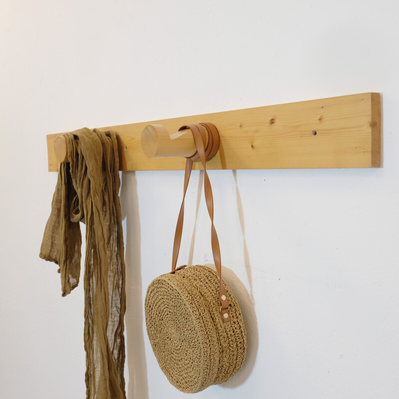 Vintage coat rack in solid pine, selected by Charlotte Perriand for Les Arcs, 1960