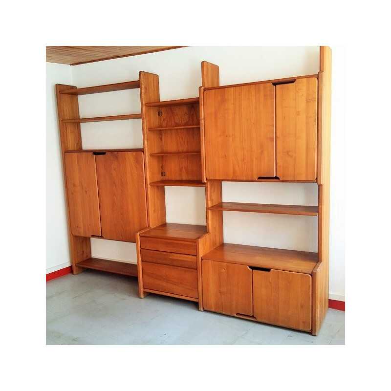 Set of solid elm Modular shelving unit by Pierre Chapo - 1980s
