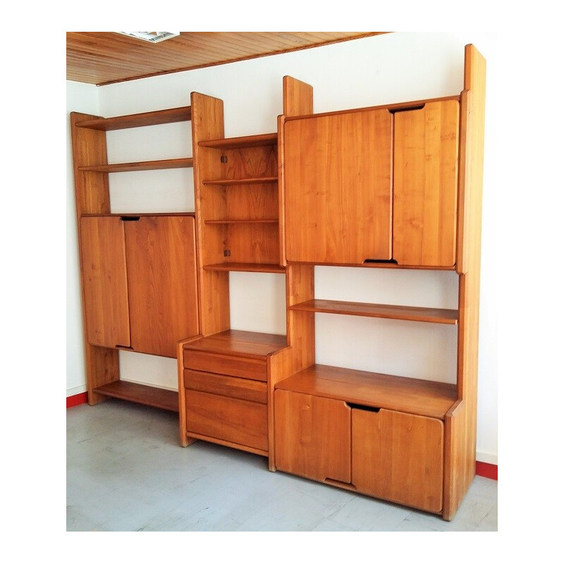 Set of solid elm Modular shelving unit by Pierre Chapo - 1980s