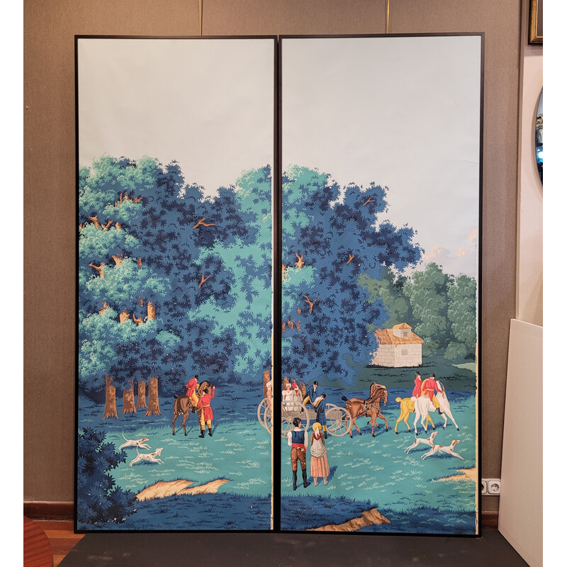 Pair of vintage hand painted panels De Gournay, France