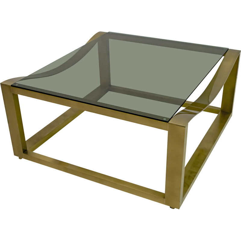 Mid-century brass and smoked glass Italian coffee table by Luciano Frigerio, 1970s