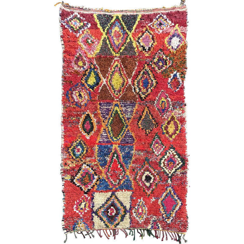Vintage red Berber rug Boucherouite