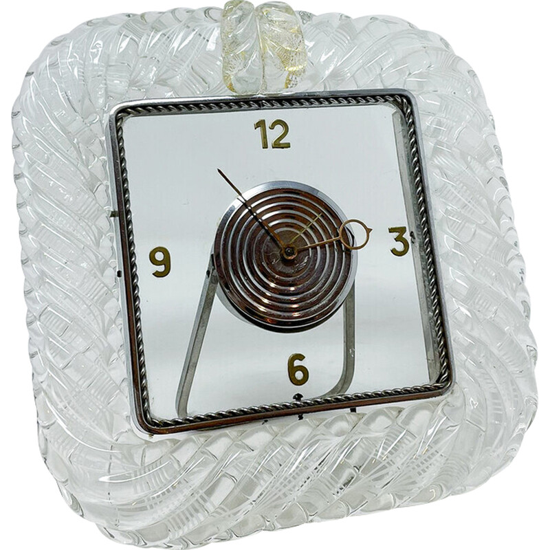 Reloj de sobremesa Art Decó de mediados de siglo en cristal de Murano, años 50