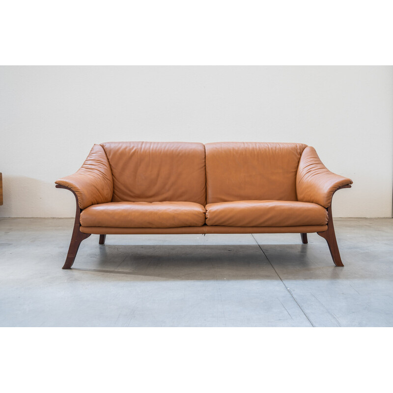 Vintage Frau sofa in cognac-colored leather, 1980-1990