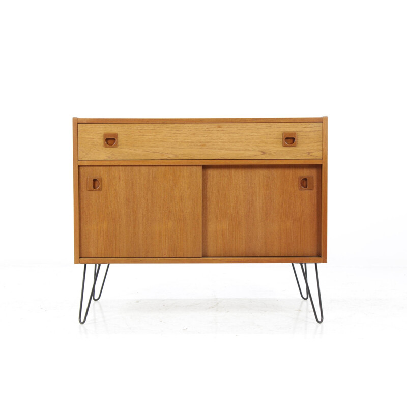 Upcycled Mid-Century Danish Teak highboard with 2 sliding doors - 1960s