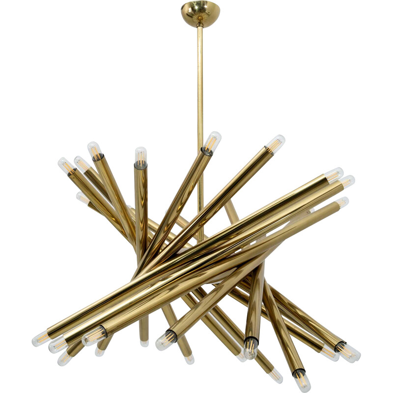 Mid-century Italian 30-light brass chandelier by Stilnovo, 1960s