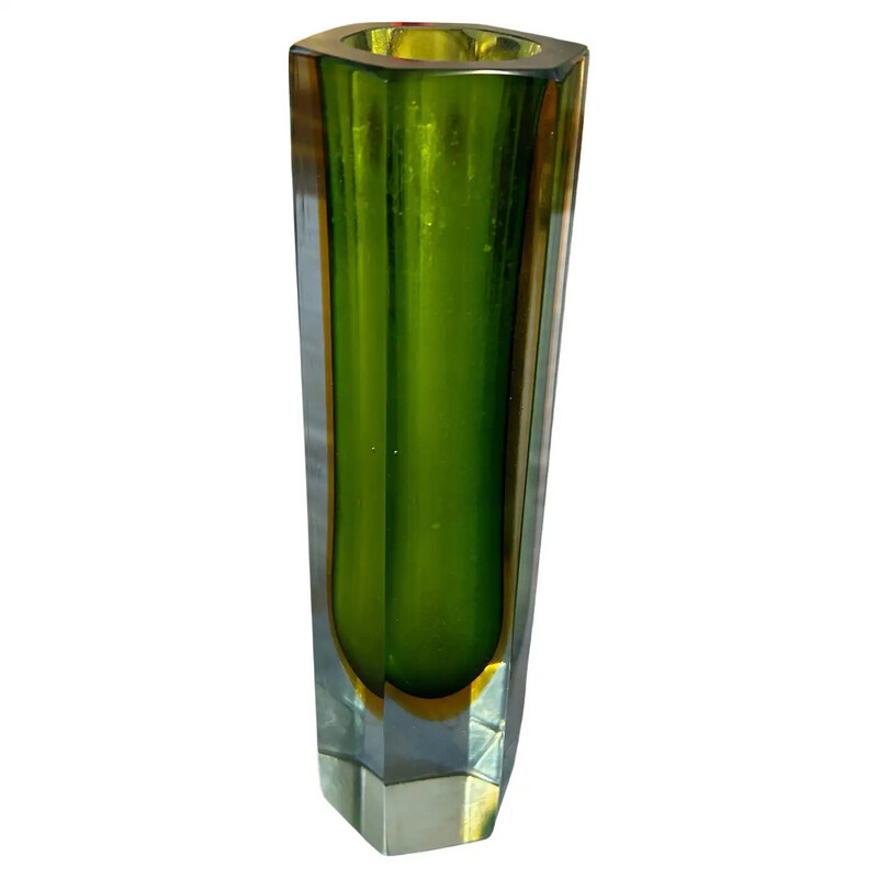 Mid-century Sommerso Murano glass hexagonal vase by Mandruzzato, 1960s