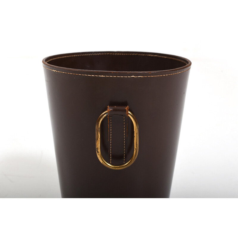 Vintage brown leather waste paper basket by Carl Auböck, 1950s