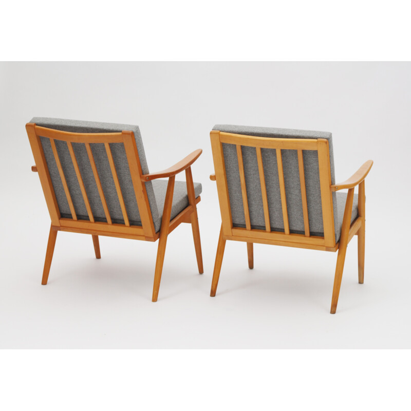 Set of 2 grey armchairs in beechwood - 1960s