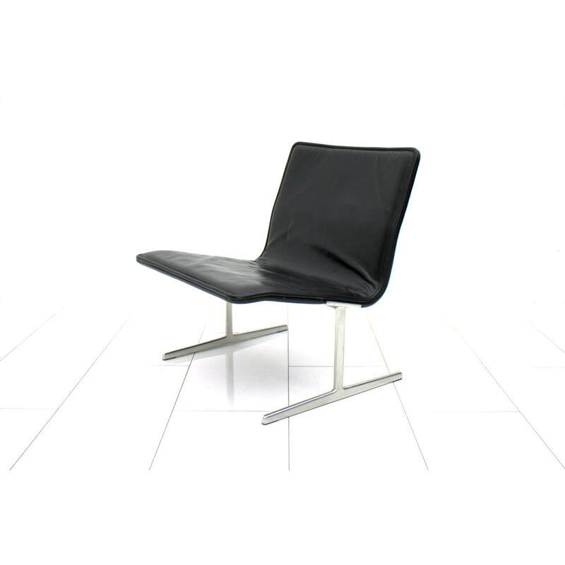 Fauteuil noir en cuir et en aluminium modèle RZ 602 de Dieter Rams - 1960