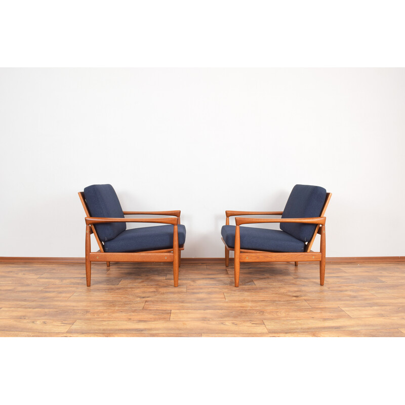 Paar eikenhouten Kolding fauteuils uit het midden van de eeuw, Erik Wørts voor Ikea, jaren 1960
