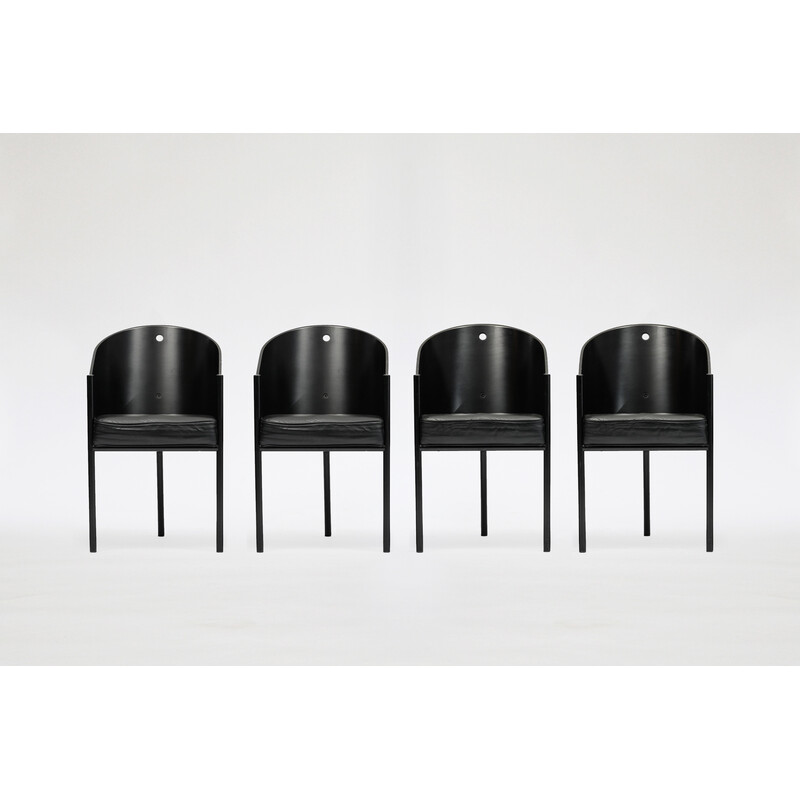 Conjunto de 4 cadeiras de jantar Costes pretas vintage de Philippe Starck para Driade, anos 80