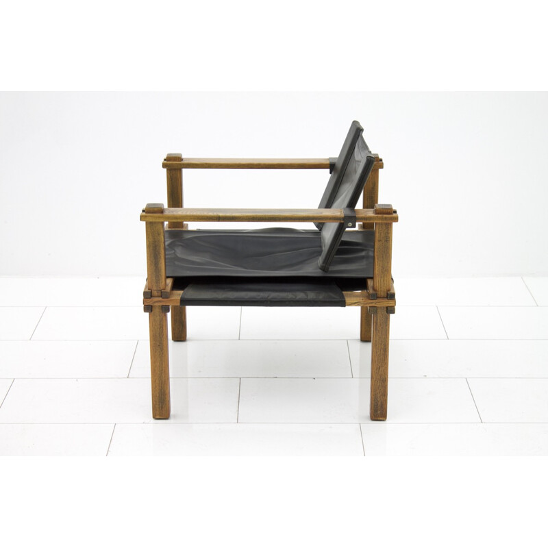 Safari easy chair in oakwood and leather by Gerd lange - 1960s