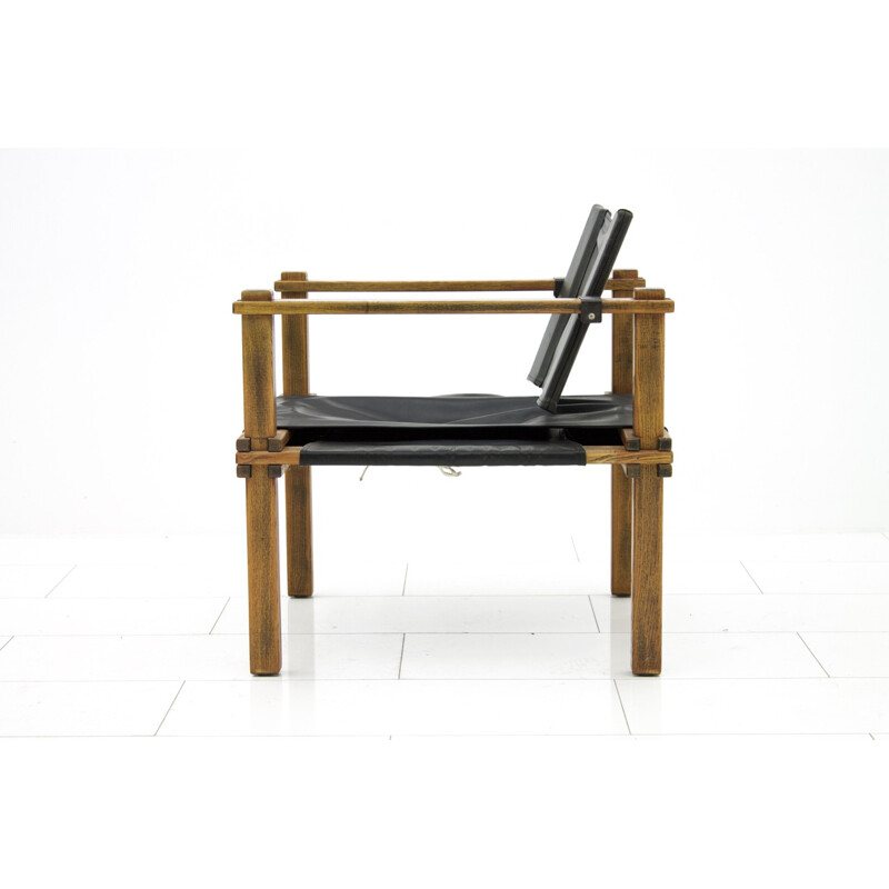 Safari easy chair in oakwood and leather by Gerd lange - 1960s