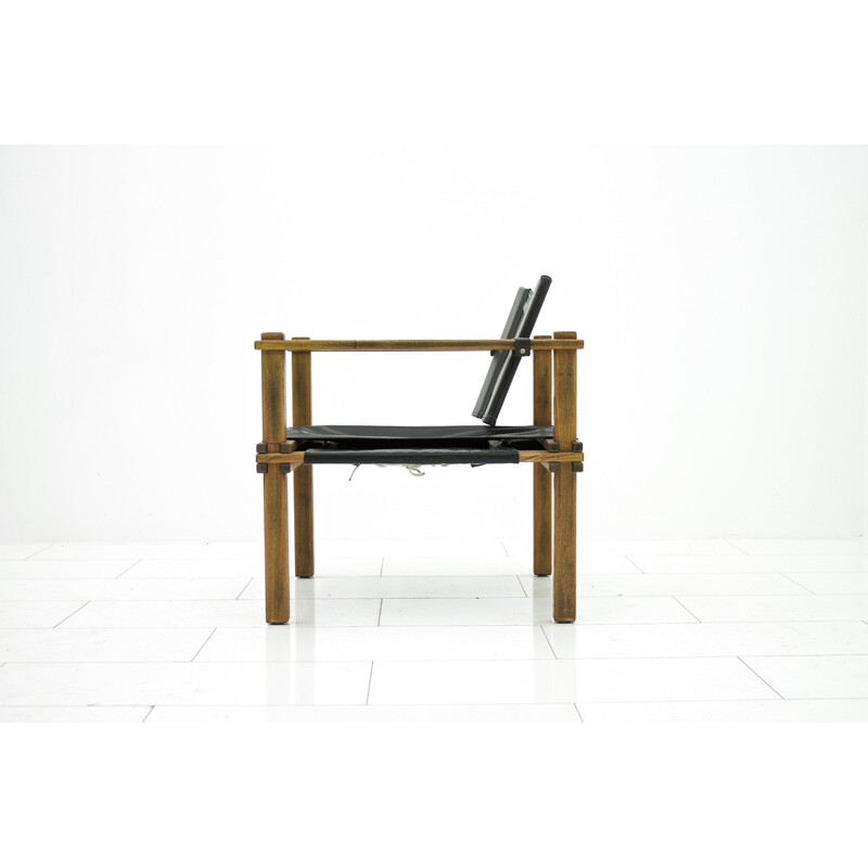 Safari easy chair in oakwood and leather by Gerd lange - 1960s