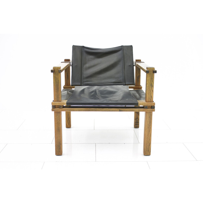 Safari easy chair in oakwood and leather by Gerd lange - 1960s