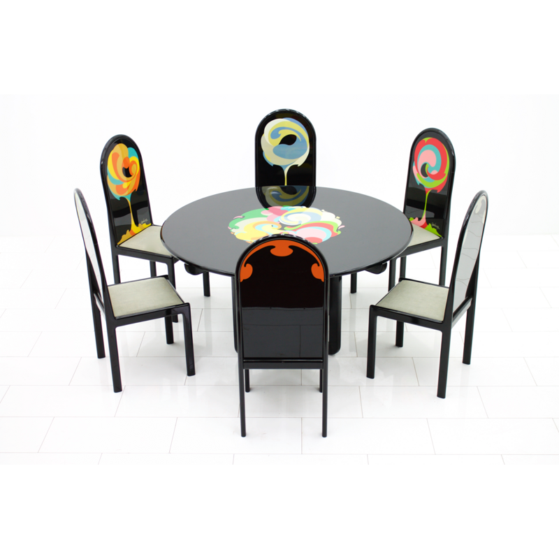 Dining suite composed of 6 chairs and one round table by Bjorn Wiinblad - 1970s