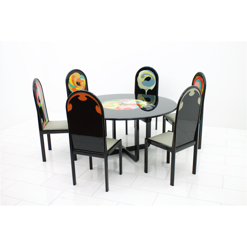 Dining suite composed of 6 chairs and one round table by Bjorn Wiinblad - 1970s