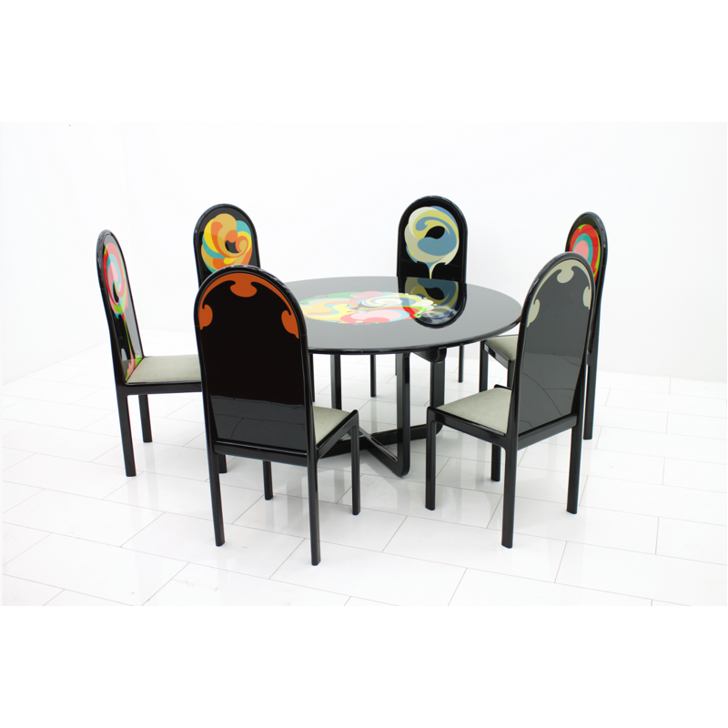 Suite de salle à manger composée d'une table ronde et six chaises de Bjorn Wiinblad édition Rosenthal - 1970