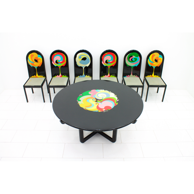 Dining suite composed of 6 chairs and one round table by Bjorn Wiinblad - 1970s