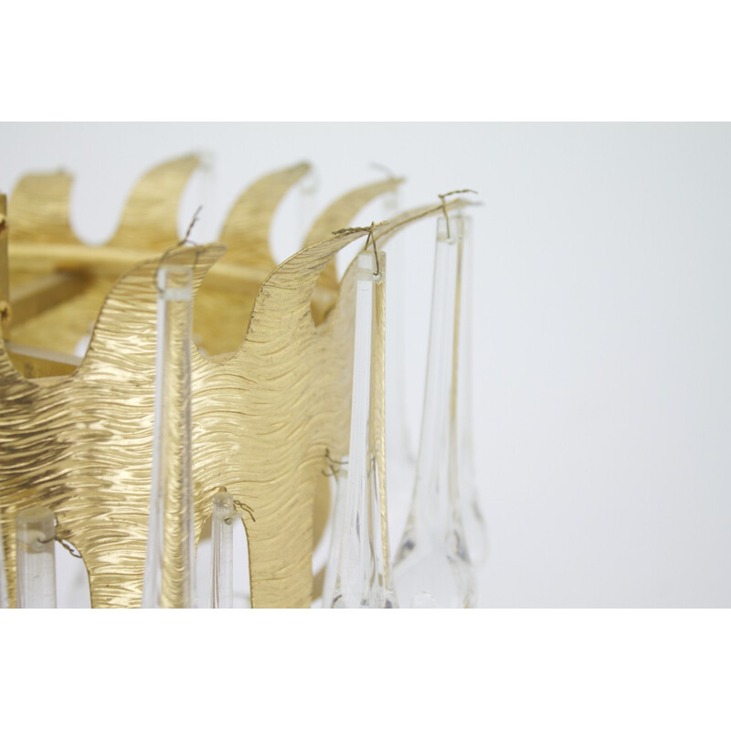 Lustre doré en verre et en laiton modèle Palwa par Ernst Palme - 1960