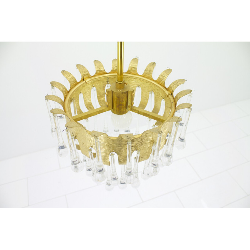 Golden chandelier model Palwa in brass and glass by Ernst Palme  - 1960s