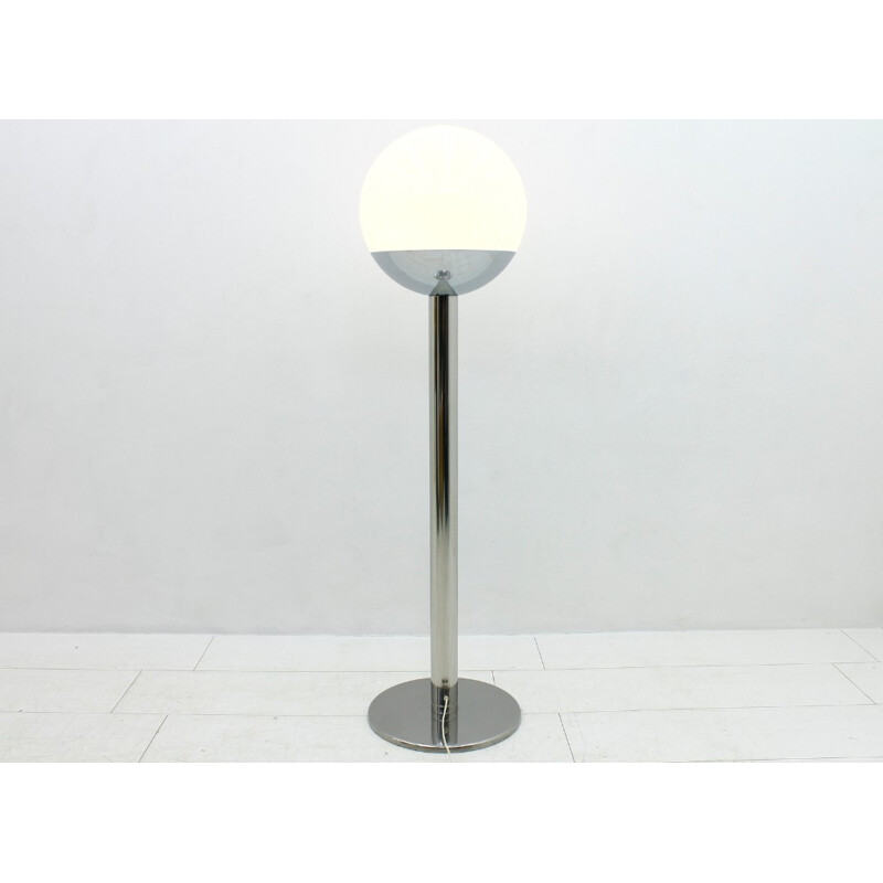 Silvery floor lamp in metal and glass by Pia Guidetti Crippa for Luci - 1970s