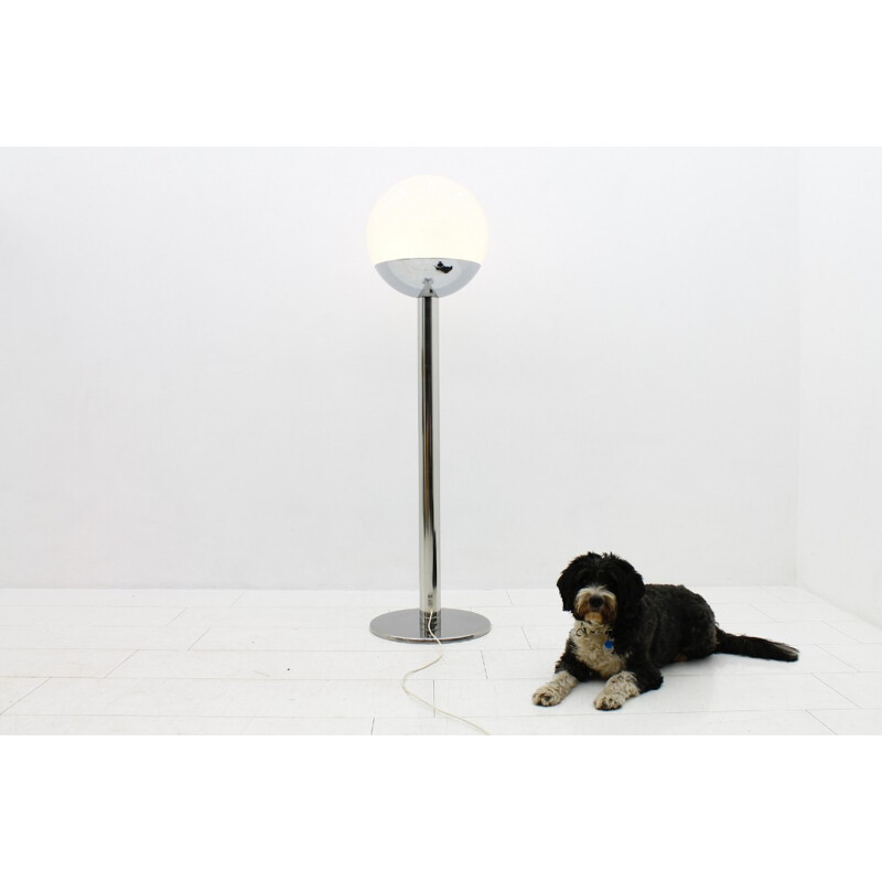 Silvery floor lamp in metal and glass by Pia Guidetti Crippa for Luci - 1970s