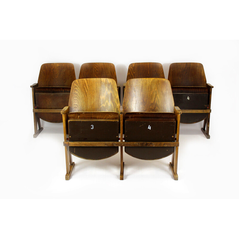 Conjunto de 6 cadeiras de cinema vintage da Ton, anos 60