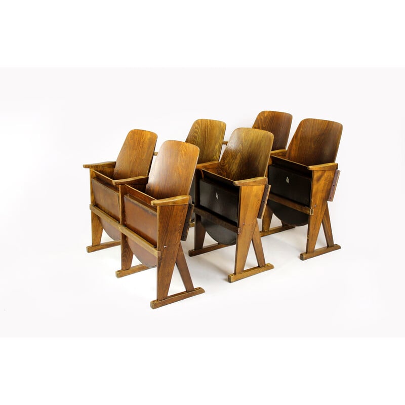 Conjunto de 6 cadeiras de cinema vintage da Ton, anos 60