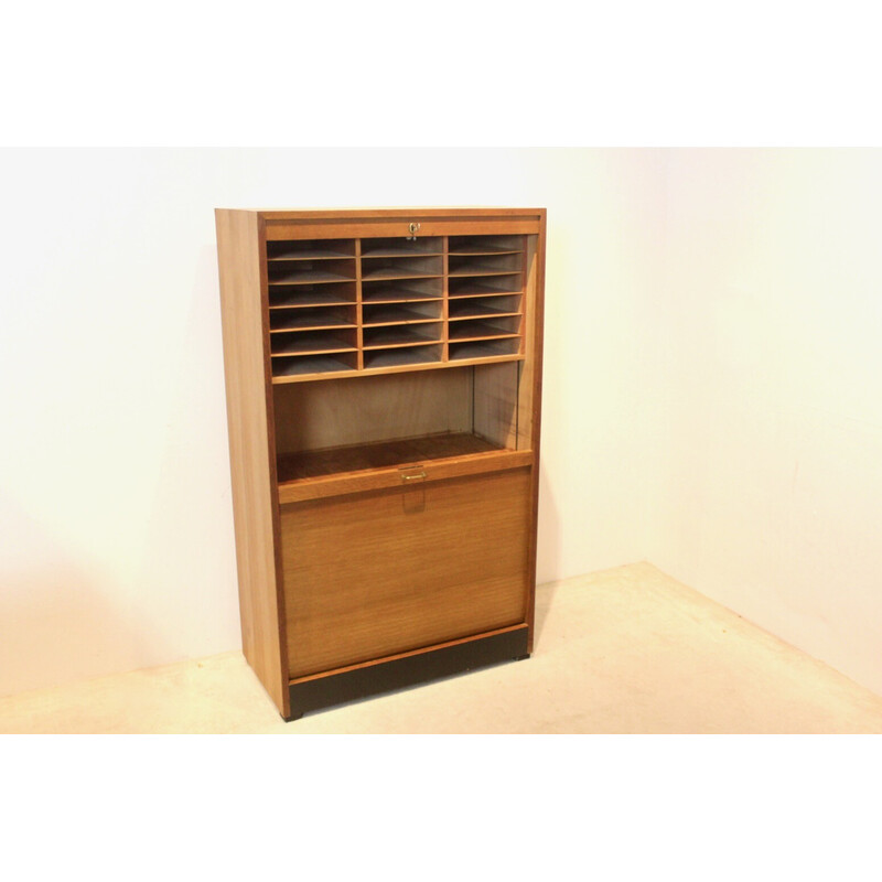 Dutch vintage library office storage cabinet with sliding door