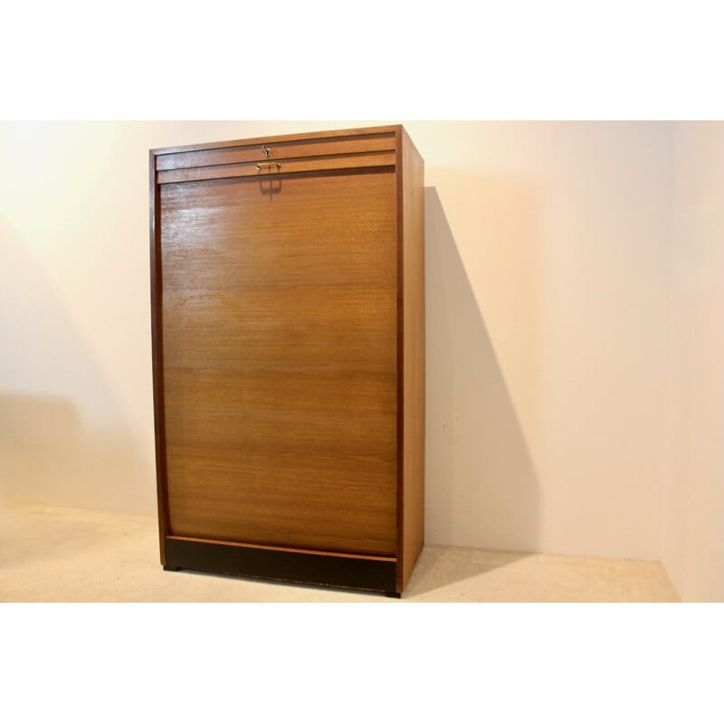 Dutch vintage library office storage cabinet with sliding door