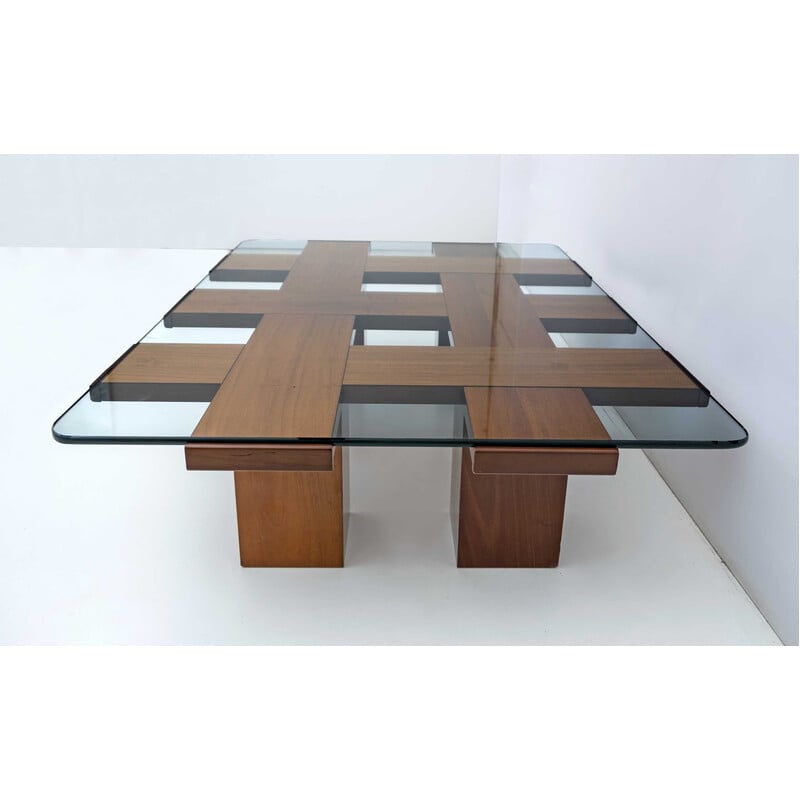 Mid-century ashwood and glass grid motif coffee table, 1960s